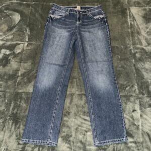 Earl Jean Jeans Women's 6 Blue Denim Cotton Stretch Embroidered Straight Leg